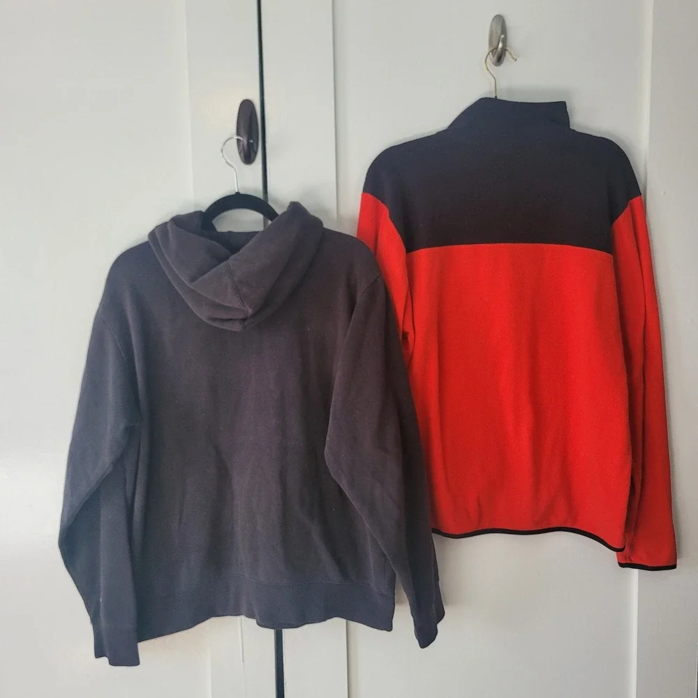 The‎ North Face Mens Pullover Red Sweatshirts Fleece 3/4 Black Hoodie Size L